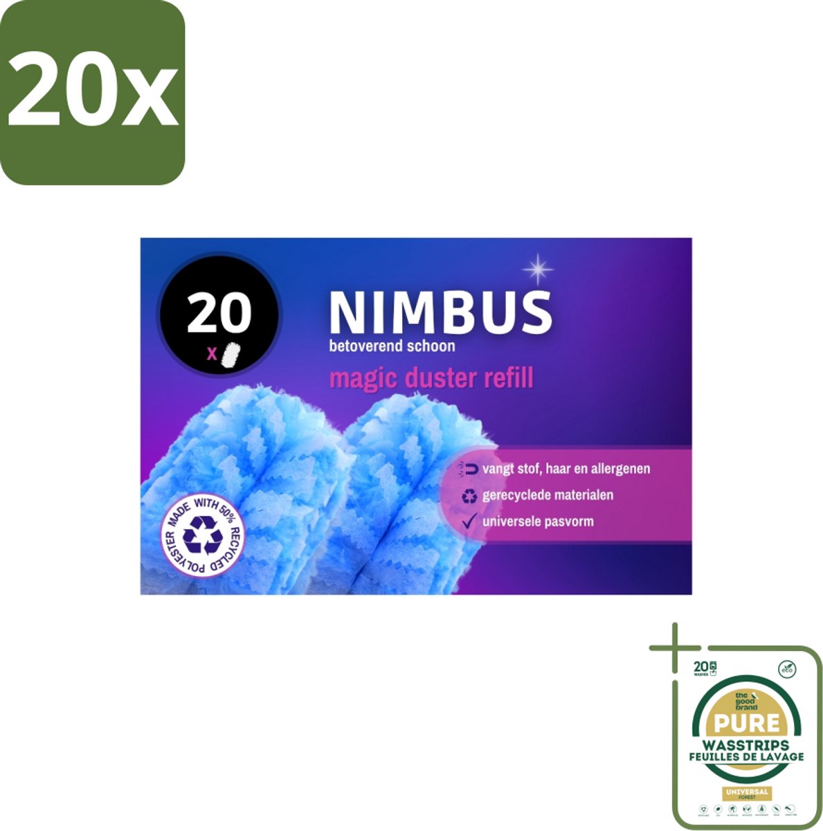 20 x NIMBUS Magic Duster Navulling 20 stuks per verpakking - Grootverpakking - Stofdoekje - Stofverwijderen - Stofallergie - Haren Verwijderen - Duster