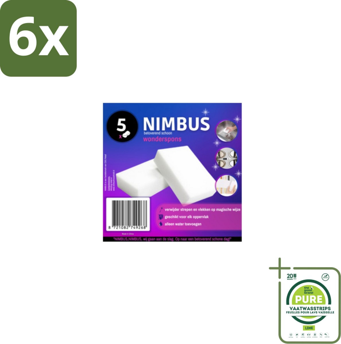 NIMBUS – Wonderspons – Melamine Spons – Voordeelverpakking - Voordeelverpakking - 6 stuks - Schoonmaak - Reiniging