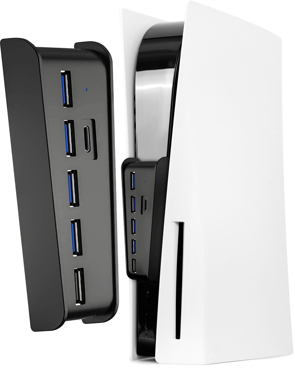 Joso 5-poorts USB-hub voor PS5, high-speed uitbreidingsnaaf, oplader, splitteradapter met 4 USB + 1 USB-oplaadpoort + - ShopVlot