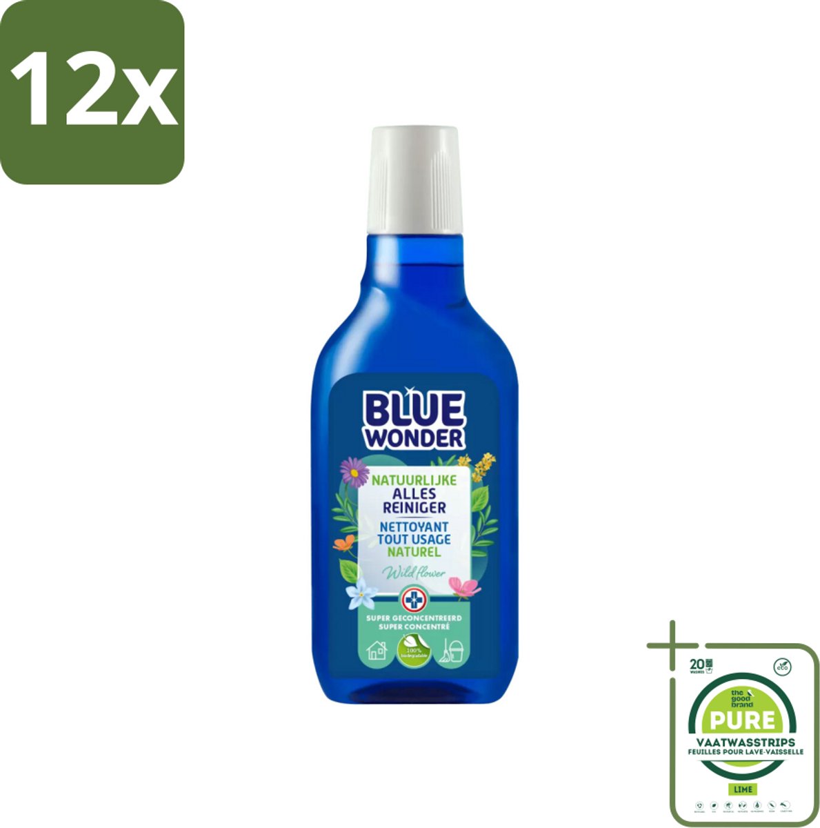 Blue Wonder 100% Natuurlijke Allesreiniger Wild Flower 750 ml - Voordeelverpakking - 12 stuks - Allesreiniger - Biologisch schoonmaakmiddel