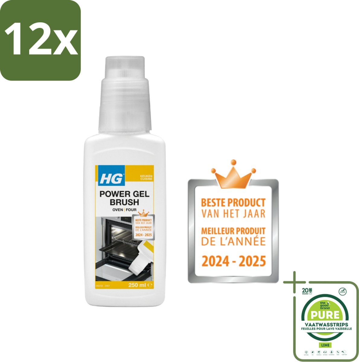 HG - Power Gel Brush Oven - Zeer Hechtende Formule - Inclusief Borsteltje - 250 ml - Voordeelverpakking - 12 stuks - Ovenreiniger - Hardnekkige vlekken