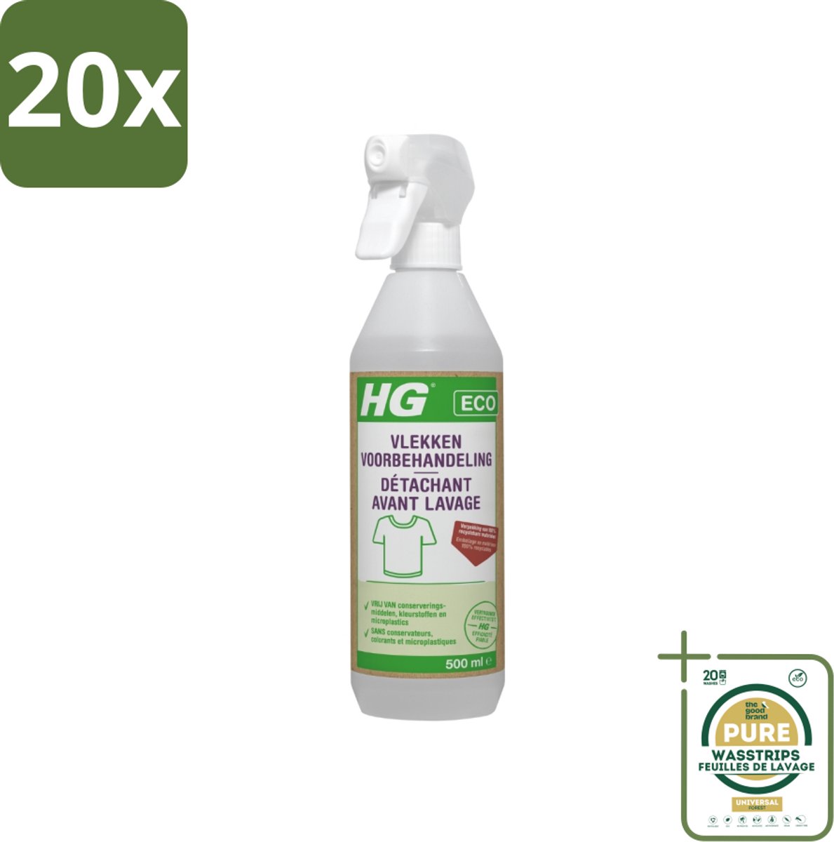 20 x HG ECO - Vlekken Voorbehandeling - Duurzame Vlekkenverwijderaar - 500 ml - Grootverpakking - Vlekken Voorbehandeling - Eco Vlekken Behandeling - Milieuvriendelijke Vlekken Behandeling - Vlekken Op Kleding - Vlekken Op Tapijt