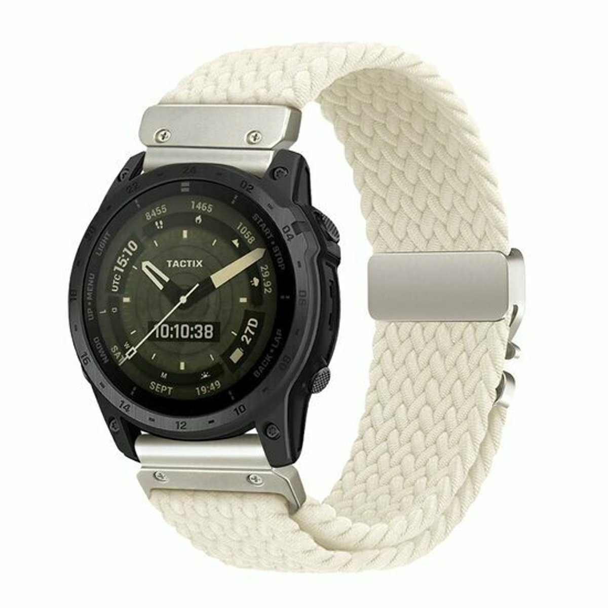 By Qubix - Geschikt voor Garmin bandje - 20mm Quickfit - Braided nylon band met parachute sluiting - Sterrenlicht - Geschikt voor Garmin Fenix 9 / 9 pro - 43mm