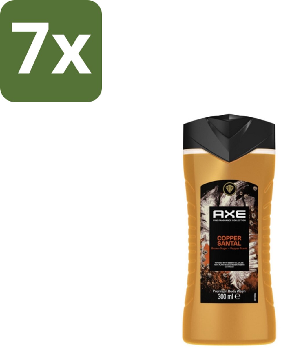 7 x Axe – Douchegel – Copper Santal – 300 ml - Douchegel - Koper Santal - Warme Houtgeur - Mannelijke Geur - Huid Reinigen