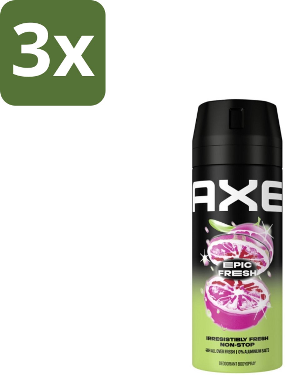 3 x Axe – Deodorant Spray – Epic Fresh – 150 ml - Axe Deodorant Spray - Epic Fresh - Zweetgeur Bestrijding - Frisheid - Energie