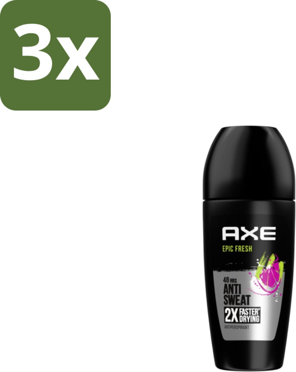 3 x Axe – Deodorant Roller – Epic Fresh – 50 ml - Anti-transpirant Roller - Zweetbestendig - Fris Geur - Grapefruit - Ananas