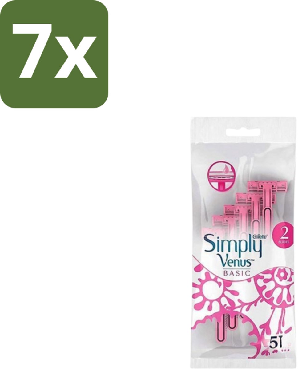 7 x Gillette Simply Venus – Wegwerpscheermesjes – Basic – 5 mesjes - Scheermesje Vrouw - Scheermesje Voor Vrouwen - Wegwerpscheermesje - Scheermesje Basic - Gillette Venus