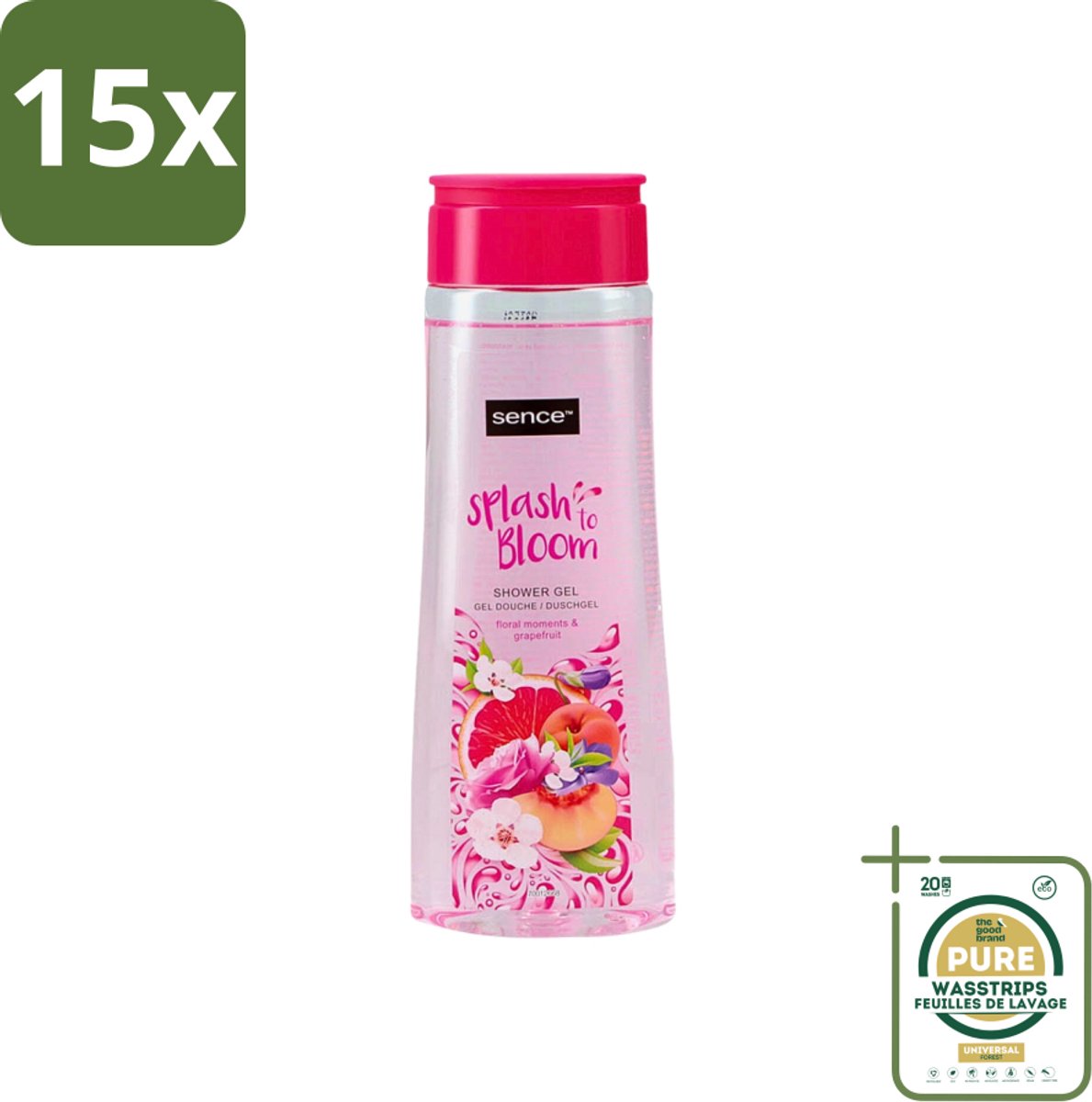15 x Sence - Floral Moments & Grapefruit - Douchegel - Fris & Fruitig - 300 ml - Grootverpakking - Douchegel - Grapefruit - Bloemige Geur - Fris - Fruitig