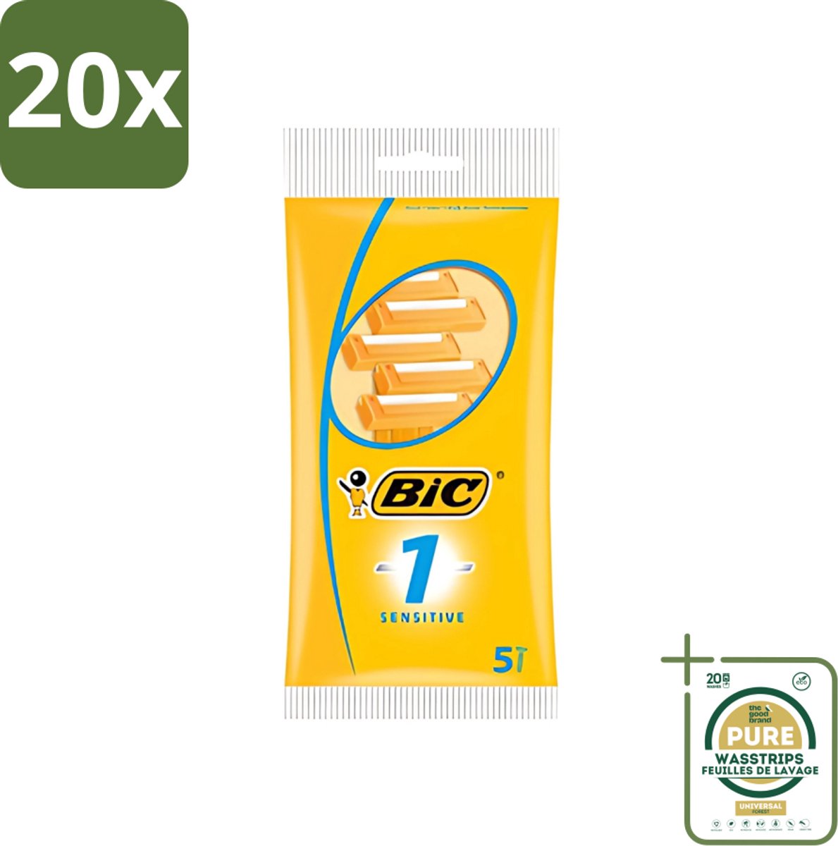 20 x Bic - Scheermesjes - Sensitive - Enkel Mesje - Wegwerpmesjes - 5 Scheermesjes - Grootverpakking - Scheermesje - Wegwerpscheermesje - Gevoelige Huid - Roestvrij Staal - Polymerische Bekleding