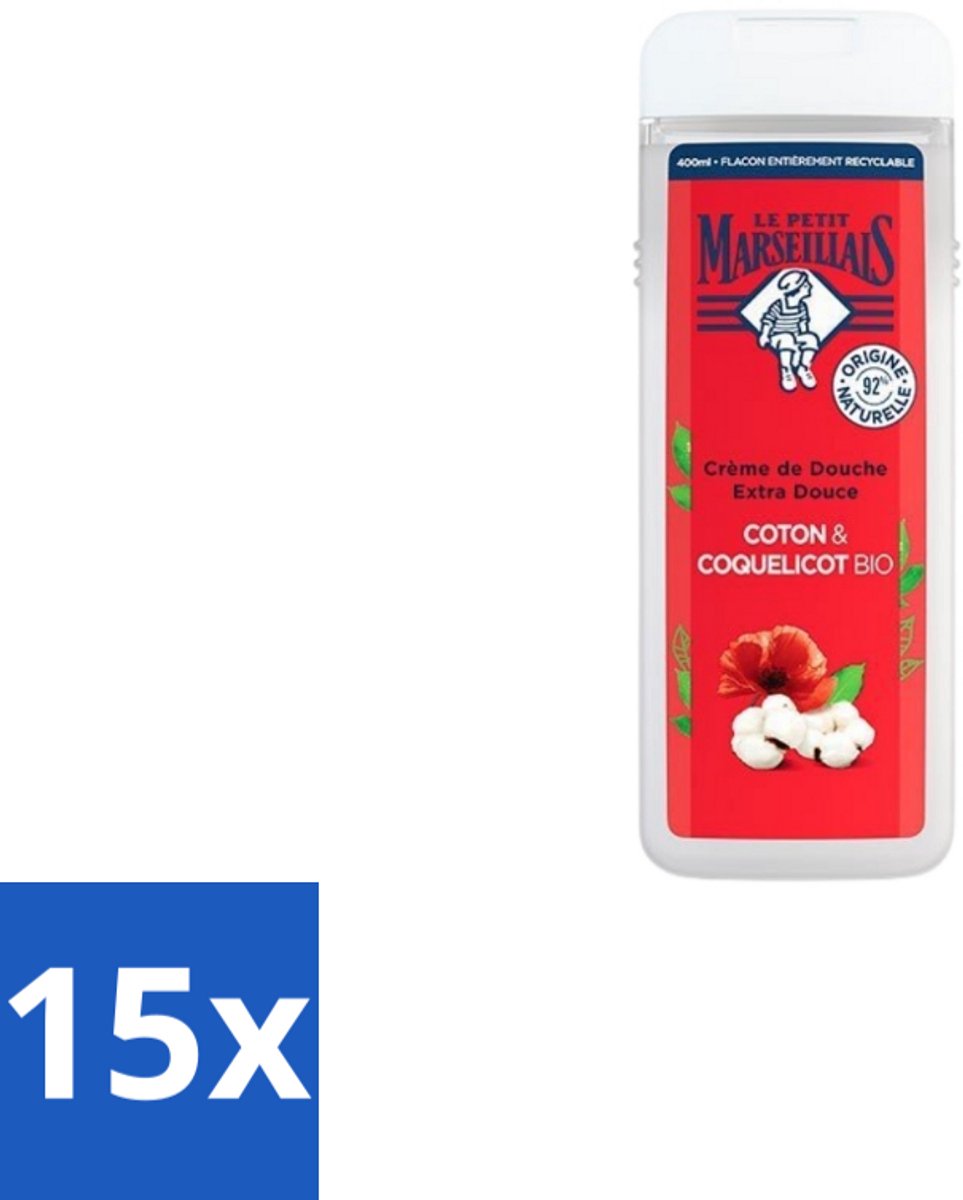Le Petit Marseillais – Douchegel – Bio Katoenmelk & Papaver – 400 ml - Bulkverpakking - 15 stuks