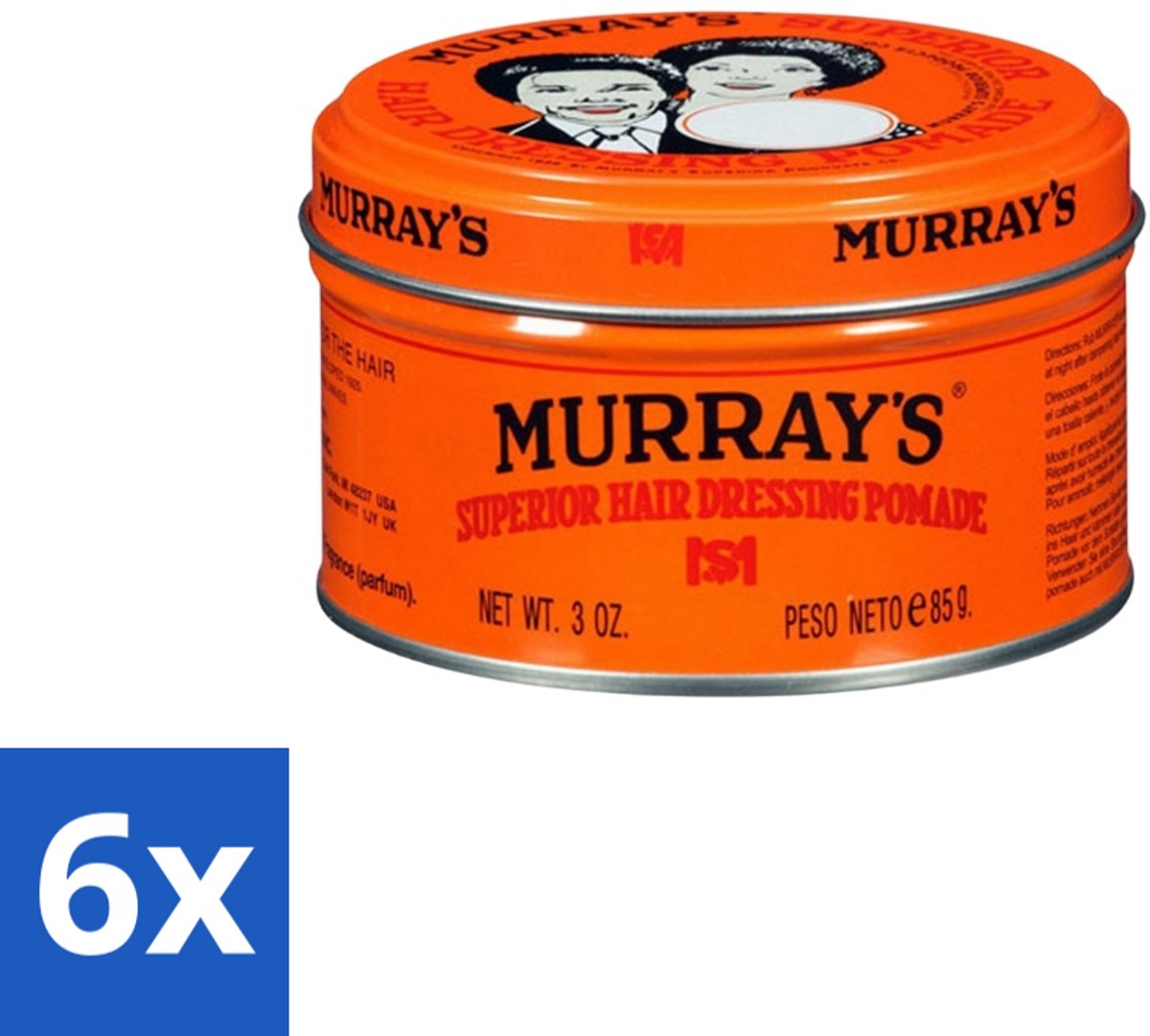 6 x Murray’s – Pomade – Original – 85 g - Haarkleur - Haartype - Haartypen - Haarstyling - Haarfixatie
