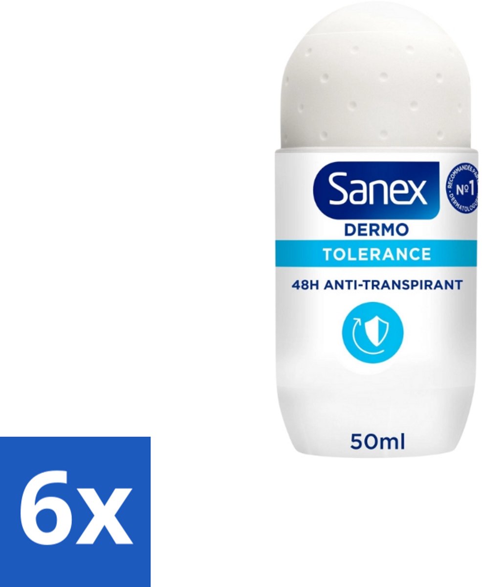 6 x Sanex – Deo Roll-on – Dermo Tolerance – 50 ml - Gevoelige Huid - Allergie - Huidverdraagzaamheid - Hypoallergen - Deodorant
