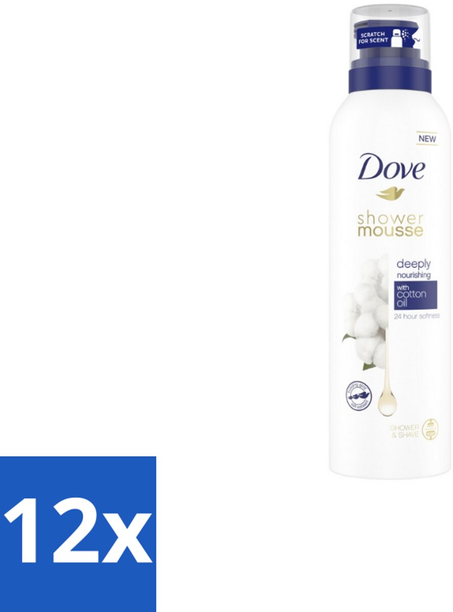 12 x Dove – Douchefoam – Deeply Nourishing Cotton Oil – 200 ml - Douchefoam - Huid Verzorging - Katoenzaadolie - Hydratatie - Zachte Huid