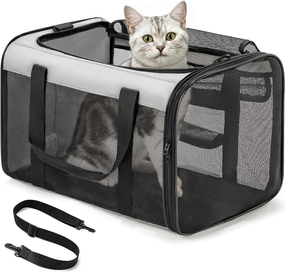 Reismand Kat - Draagtas Hond - Veilig Vervoer - Ventilatie Rondom - 43x28x28cm - Grijs