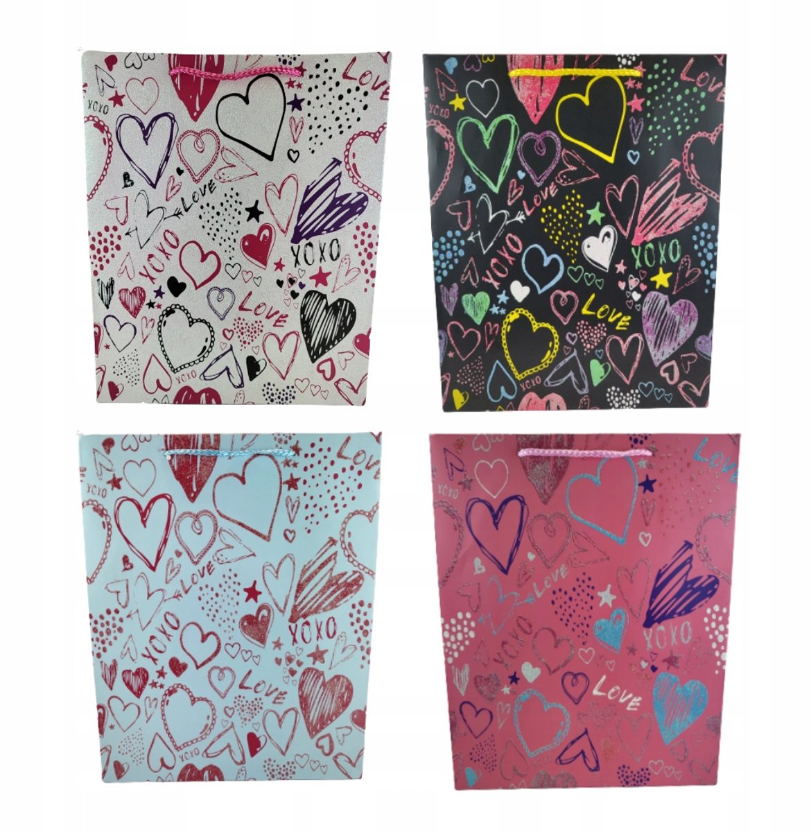 Papieren Cadeautas met Hartjesprint - 23x10x18 cm