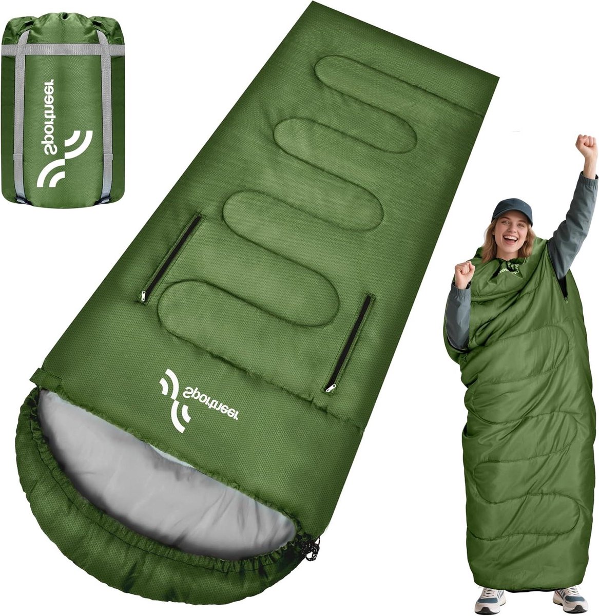 Dekenslaapzak - Outdoor slaapzak - Kamperen en reizen - Waterafstotend en lichtgewicht - 220 x 84 cm - Groen