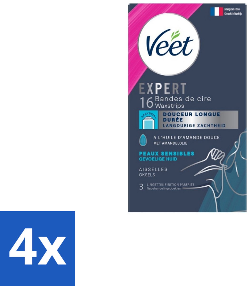 Veet – Ontharingsstrips – Expert Gevoelige Huid Oksels – 16 Strips - Voordeelverpakking - 4 stuks