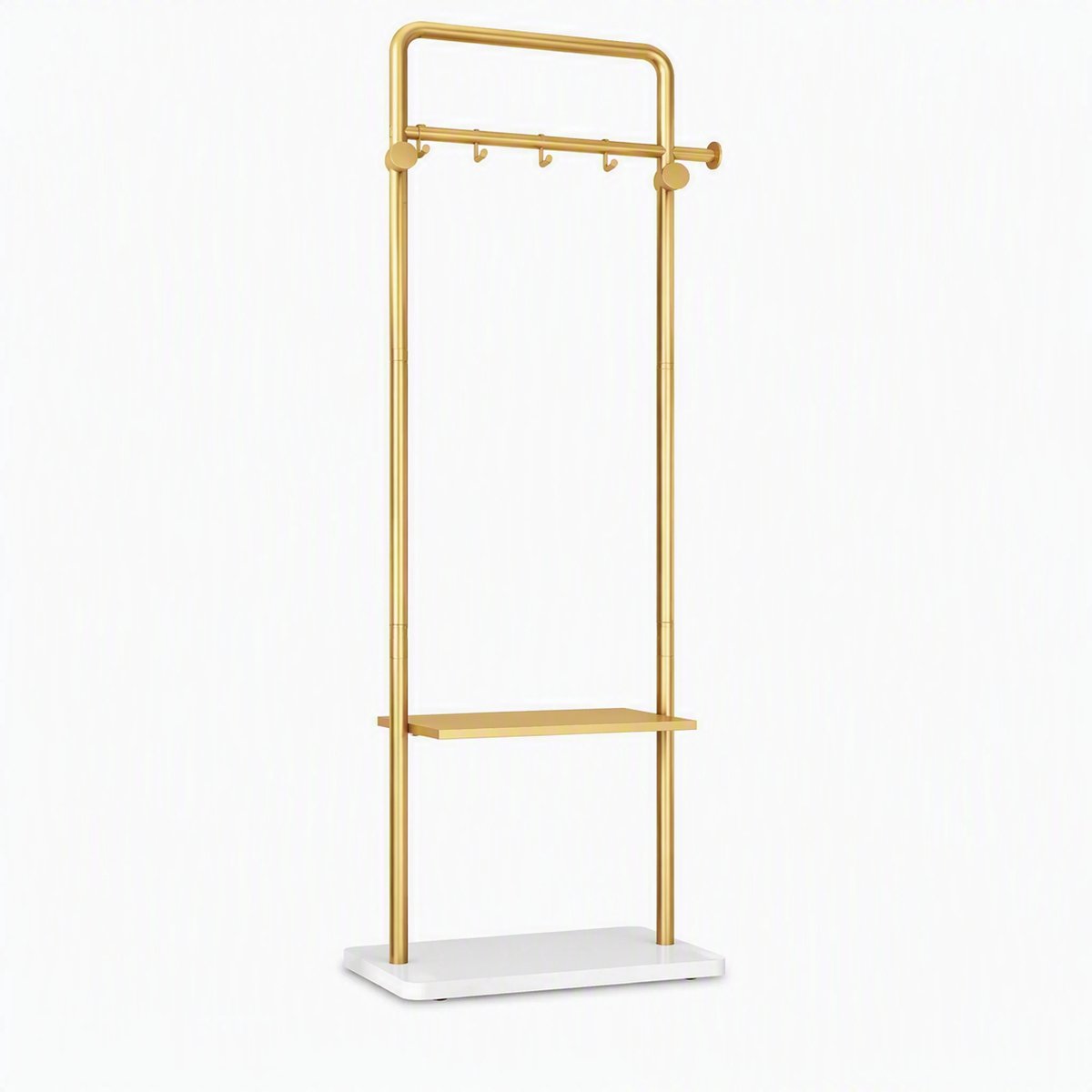 Nutrella Kledingrek - Kapstokstandaard met 4 haken en 2 planken - Modern vrijstaand - Granieten Stenen Basis - 50 x 30 x 175 cm