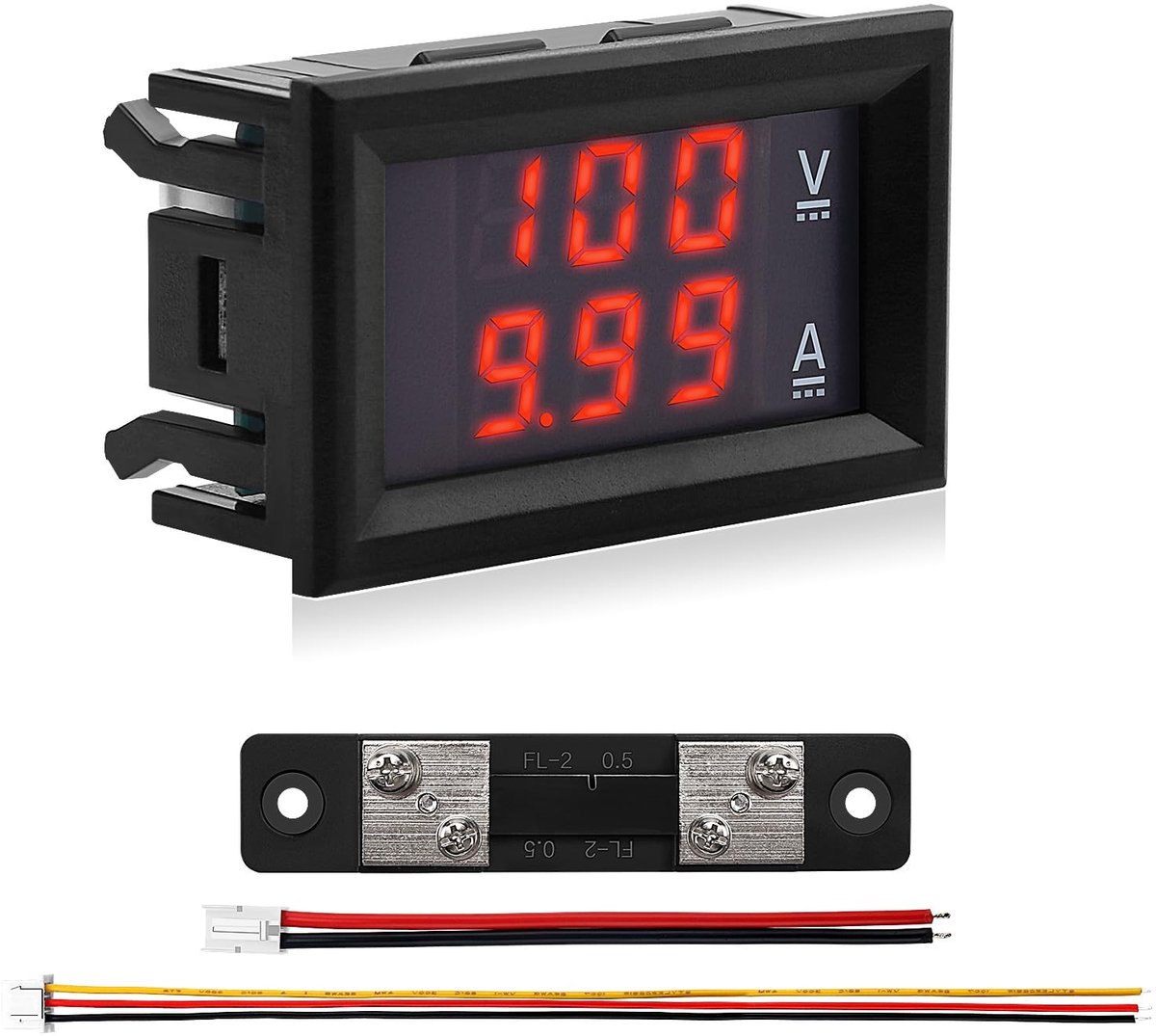 LED Voltmeter en Ammeter 0-100V 50A, Digitale Voltage en Stroommeter voor Paneelgebruik met 50A Shunt