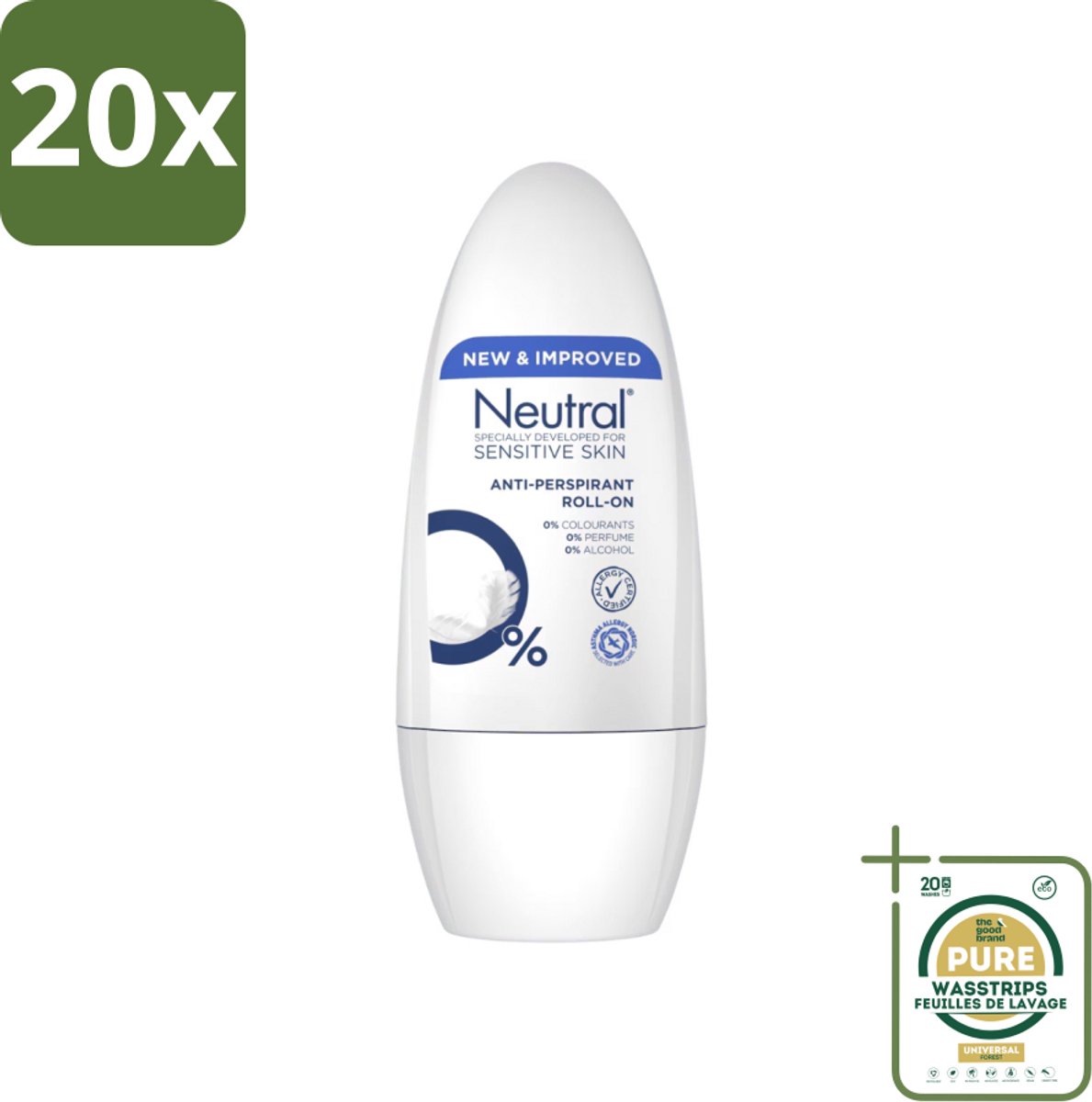 20 x Neutral - Deodorant Roller - Gevoelige Huid - Anti-perspirant - 0% Parfum, Kleurstof & Alcohol - 50 ml - Grootverpakking - Gevoelige Huid - Anti-perspirant - Deodorant Roller - Biologisch Afbreekbaar - Milieuvriendelijk