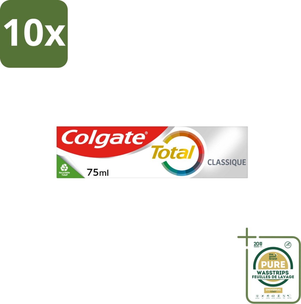 10 x Colgate - Total Classic - Tandpasta - 75ml - Grootverpakking - Tandpasta - Mondhygiëne - Tandplak - Tandsteen - Gaatjes