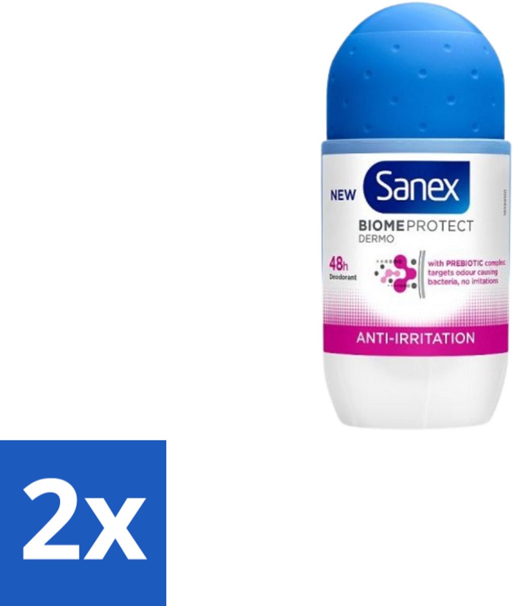 2 x Sanex – Deo Roll-on – BiomeProtect Dermo Anti-Irritation – 50 ml - Gevoelige Huid - Anti-irritatie - Deodorant Roller - Huidmicrobioom - PH Balans