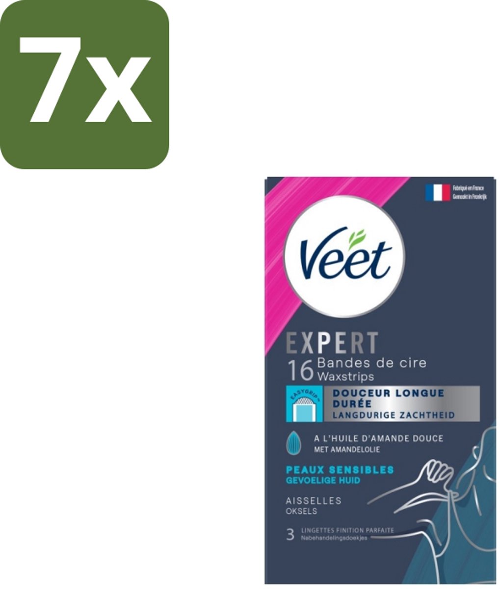7 x Veet – Ontharingsstrips – Expert Gevoelige Huid Oksels – 16 Strips - Oksels Ontharen - Gevoelige Huid Ontharen - Waxstrips Oksels - Ontharing Oksels - Amandelolie Ontharing