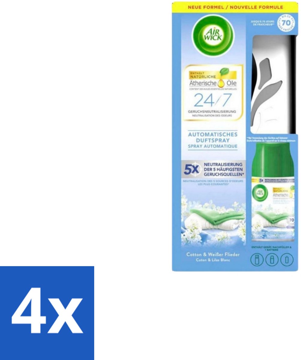 4 x Air Wick - Freshmatic Max – Starterkit – Crisp Linen & Lilac – 250 ml - Frisse Geur - Automatische Geurverspreiding - Crisp Linen - Life Scents - Geurverspreider