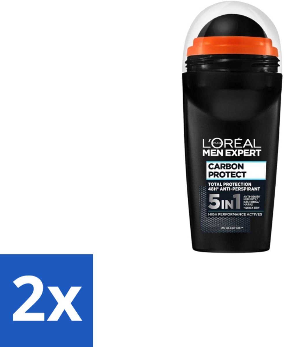 2 x L’Oréal Paris Men Expert – Deodorant Roller – Carbon Protect 5-in-1 – 50 ml - Anti-transpirant - Deodorant - Zweet - Geur - Vlekken