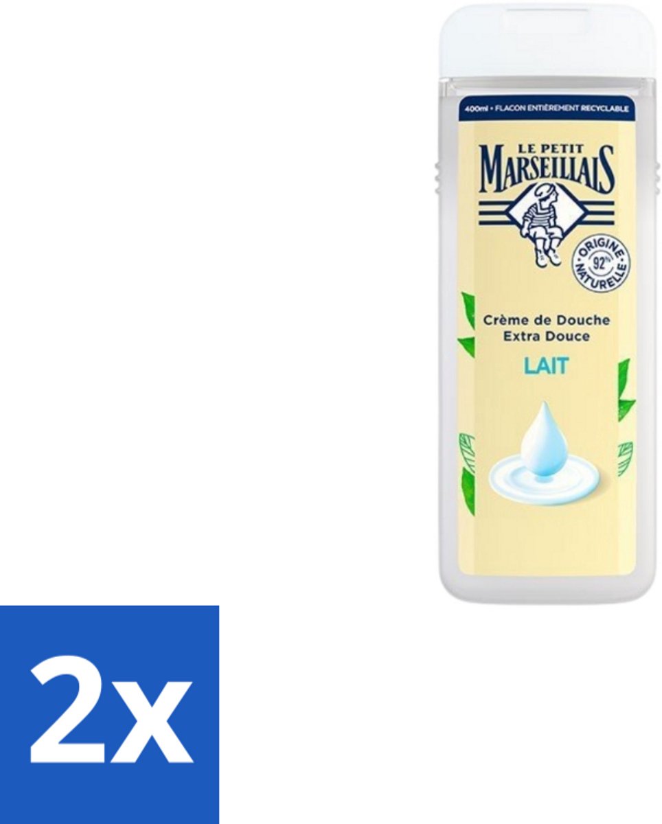 2 x Le Petit Marseillais – Douchecrème – Lait – 400 ml - Douchecrème - Huid Verzorging - Hydraterende Douchecrème - Zachte Huid - Natuurlijke Douchecrème
