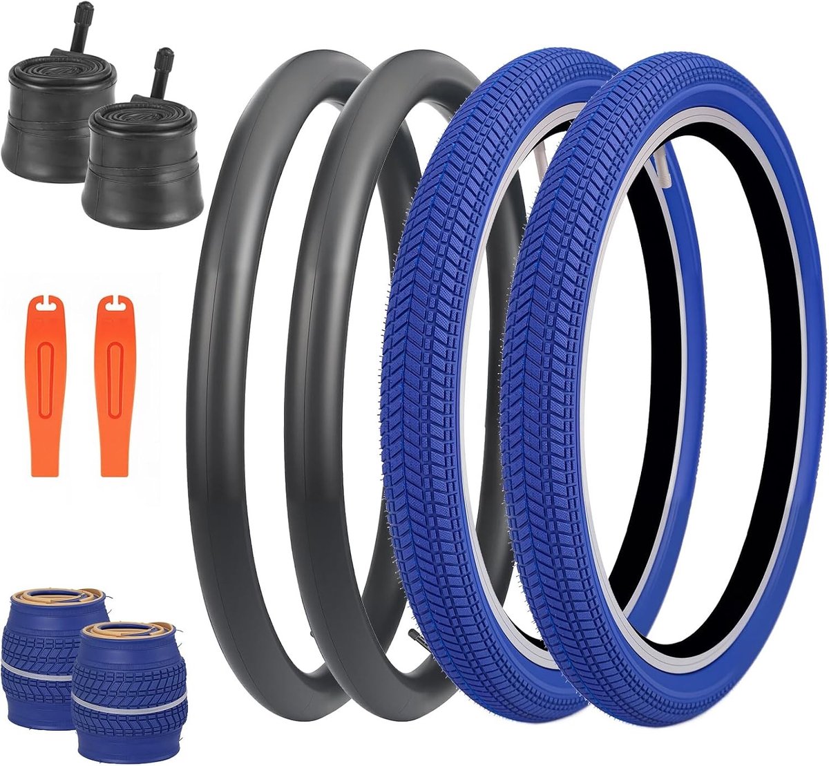 20 Inch Fietskettingen 20 x 2.125 met Binnenbanden, Vouwbare Vervangbanden voor BMX, MTB, Kinderfietsen en Cruisers, Set van 2 Stuks