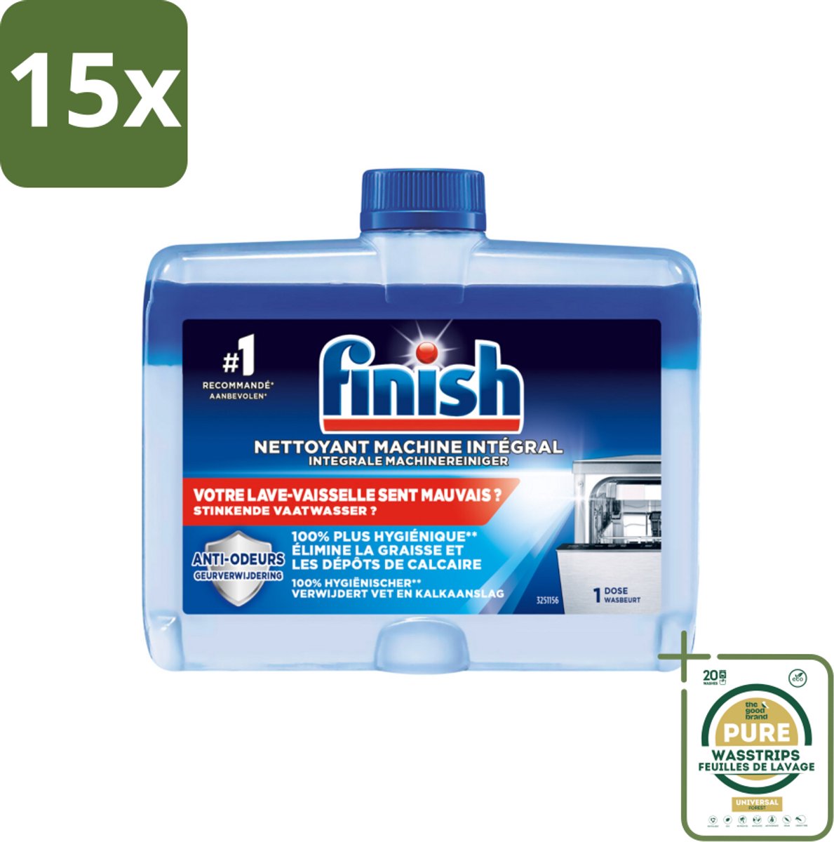 15 x Finish Integrale Machinereiniger Regular 250 ml - Grootverpakking - Vaatwasmachine Reinigen - Vet Verwijderen - Kalk Verwijderen - Geur Verwijderen - Vaatwasmachine Onderhoud