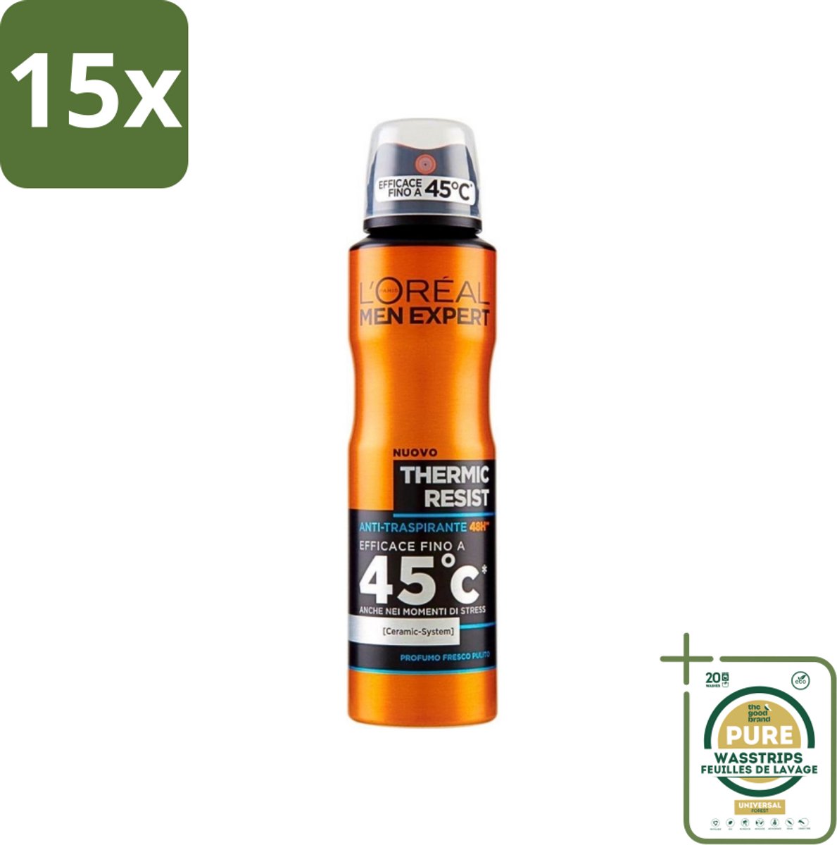 15 x L'Oréal Men Expert Deo Spray - Deodorant - Thermic Resist - 150 ml - Grootverpakking - Deodorant Spray - Thermic Resist - Transpiratie Bescherming - Fris Geur - 48 Uur Bescherming