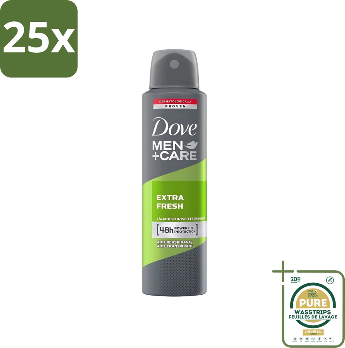 25 x Dove - Deodorant - Men Care Extra Fresh - Verfrissend en energiek - 48 uur bescherming - 250 ml - Grootverpakking - Deodorant Voor Mannen - 48 Uur Bescherming - Verfrissend Geur - Huidverzorging - Zweet En Geur Bescherming
