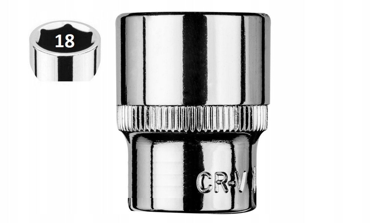 Dopslagsleutel 3/8" 6-kant 18mm, Chroom-Vanadium Staal