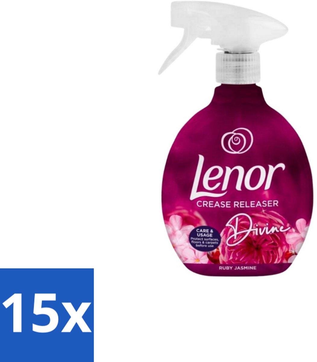 15 x Lenor – Crease Releaser Spray – Divine Ruby Jasmine – Kreukverwijderaar & Textielverfrisser – 500 ml - Kreukverwijderaar - Textielverfrisser - Crease Releaser - Kleding Opfrissen - Strijkijzer Vervangen