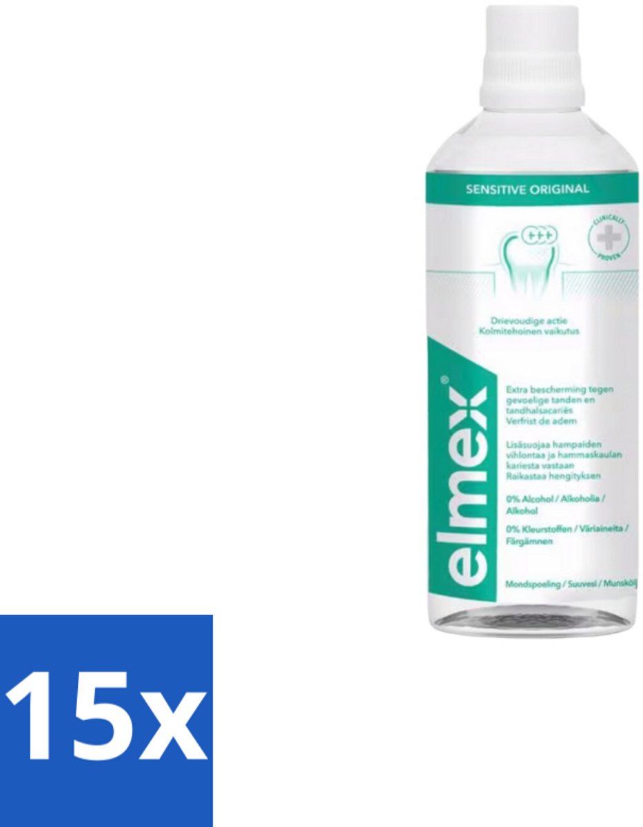 15 x Elmex Mondspoeling Sensitve 400 ml - Gevoelige Tanden - Vrijliggende Tandhalzen - Tandhalscariës - Tandspoeling - Fluoridebescherming