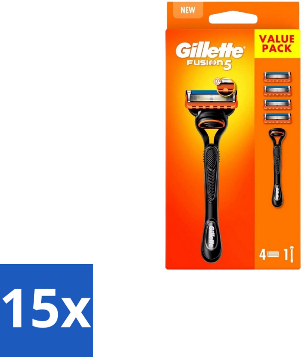 15 x Gillette – Fusion5 – Scheersysteem Houder + 4 Mesjes - Scheermes - Scheren - Scheren Mesjes - Scheren Houder - Scheren Comfort