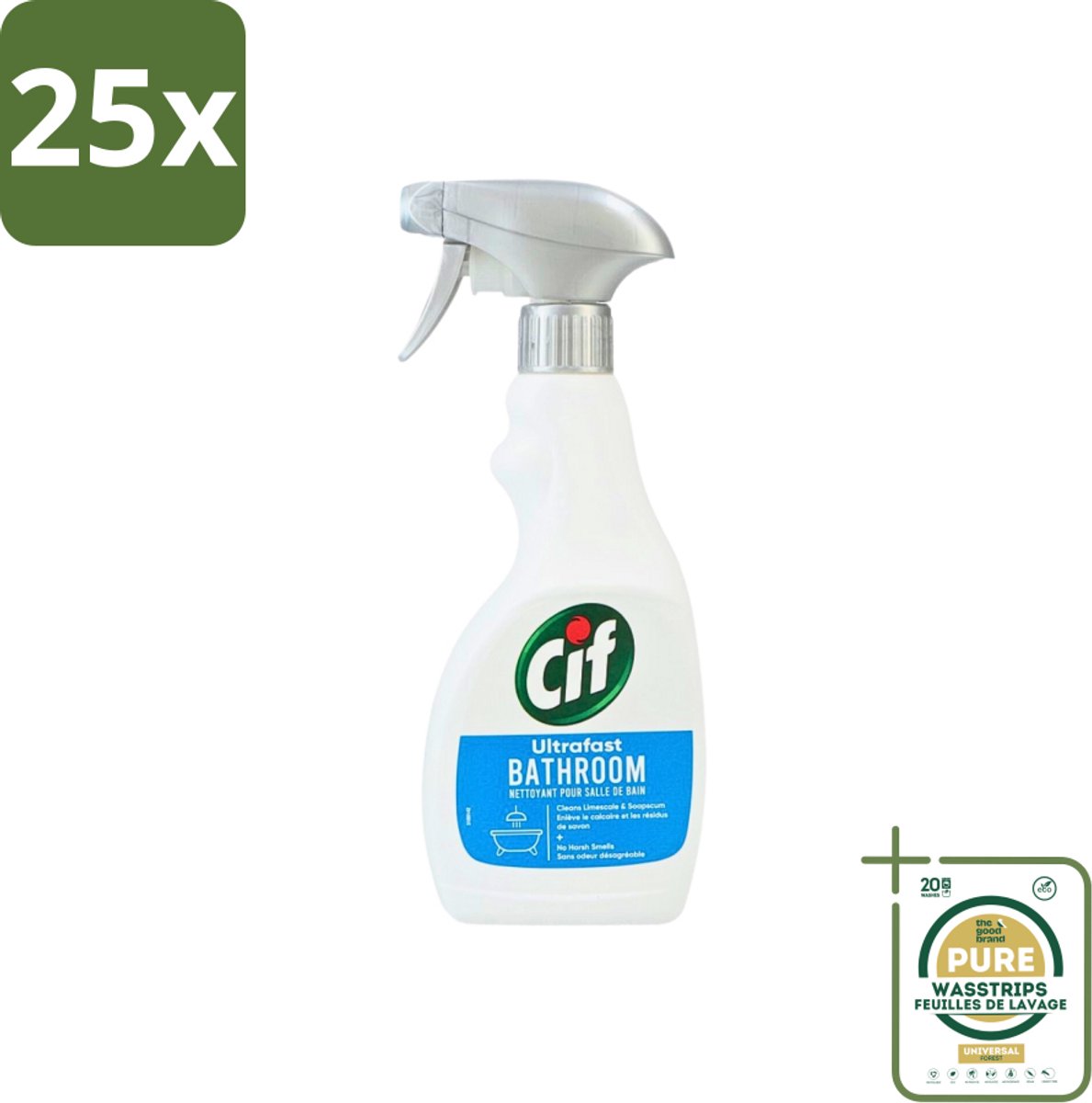 25 x Cif - Badkamer Spray - Cream - Supersnel - 500ml - Grootverpakking - Badkamer Reinigen - Kalkaanslag Verwijderen - Zeepresten Verwijderen - Badkamer Schoonmaken - Badkamer Spray