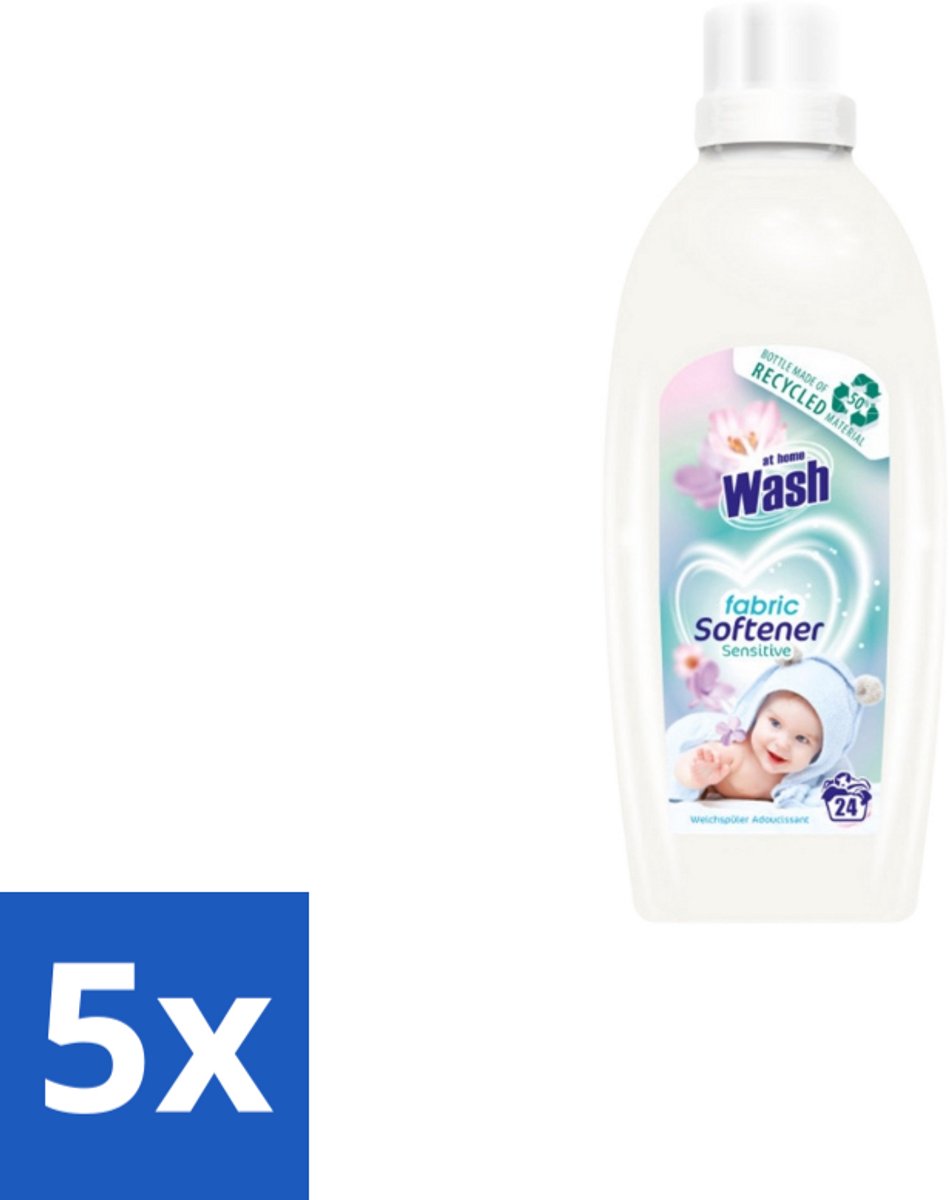 5 x At Home Wash – Wasverzachter Sensitive – Voor Babykleding – 750 ml - Babykleding Wasverzachter - Wasverzachter Voor Gevoelige Huid - Hypoallergene Wasverzachter - Wasverzachter Voor Pasgeborenen - Wasverzachter Voor Eczeem