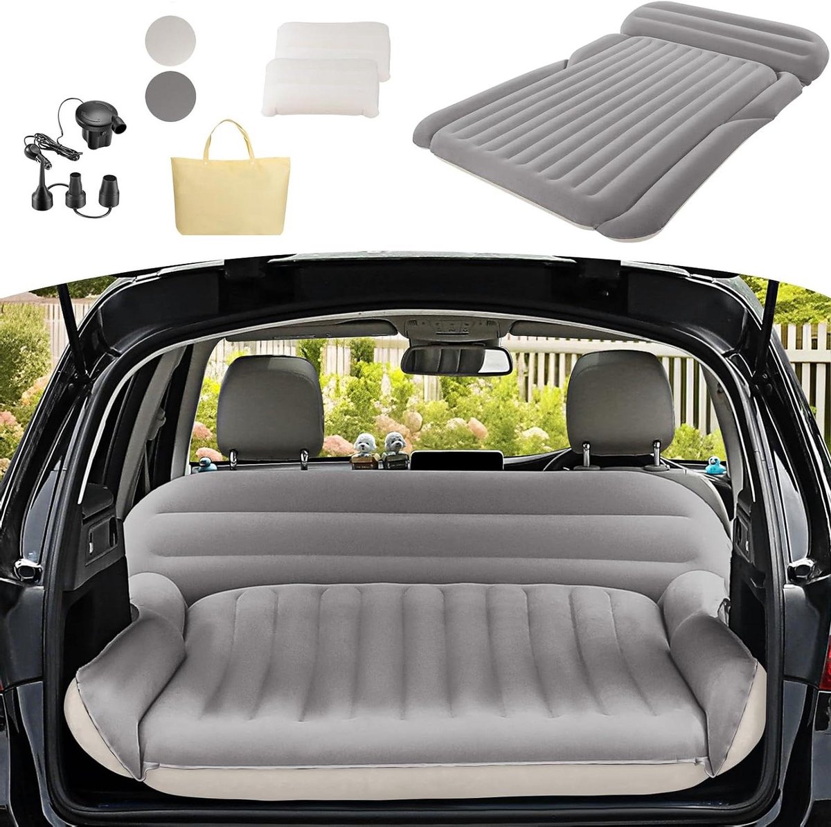 Opblaasbaar matras - Campingbed - Reizen en kamperen - Dubbel gevlokt - 192 x 125 cm - Grijs