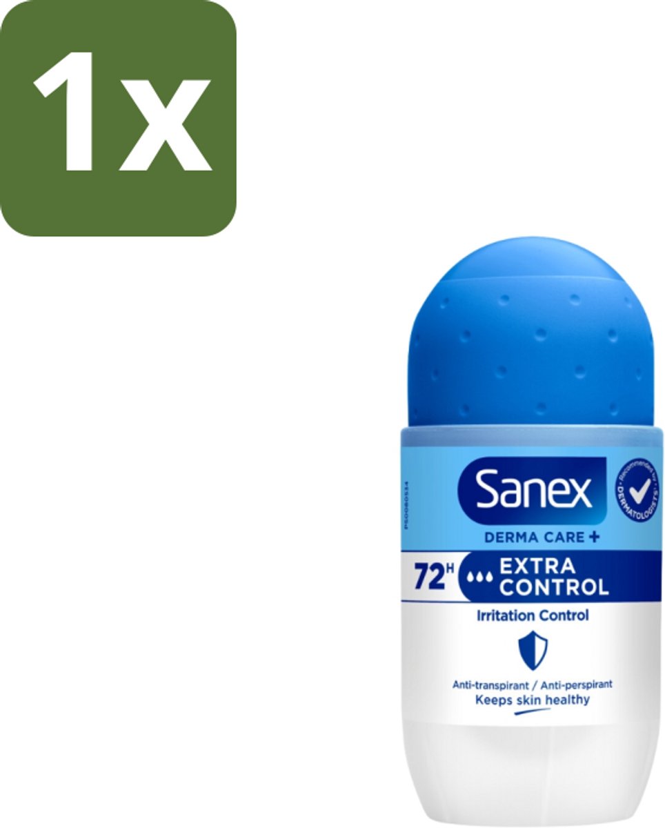 1 x Sanex Deodorant Roller Dermo Extra Control 53 ml - Anti-transpirant Roller - Zweetvermindering - Huidbalans - Aluminiumchloride - Geurvervoeging