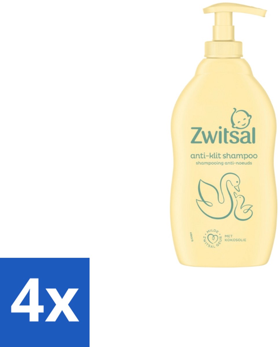 4 x Zwitsal – Shampoo – Anti-Klit – 400 ml - Baby Haar Reinigen - Anti-klitten Shampoo - Babyhuid Beschermen - Zachte Babyhaartjes - Kammen Zonder Klitten