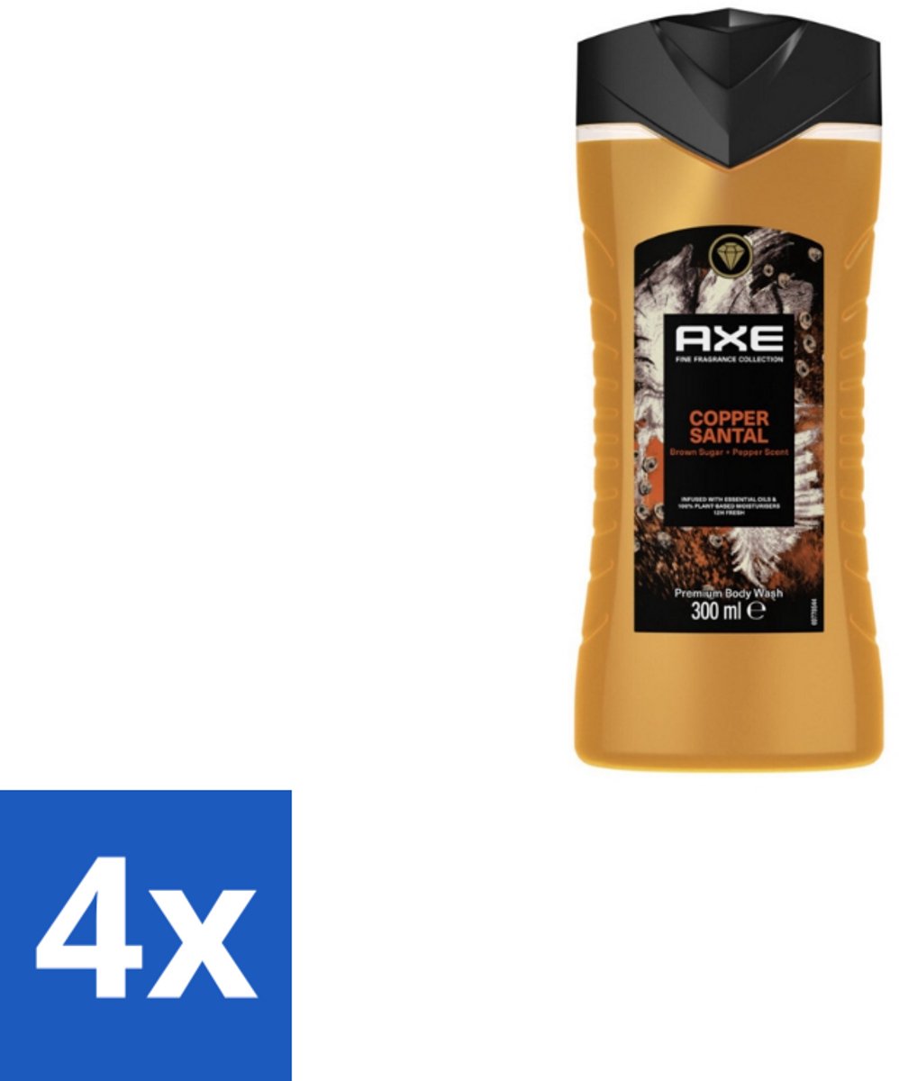 4 x Axe – Douchegel – Copper Santal – 300 ml - Douchegel - Koper - Sandelhout - Mannelijke Geur - Reiniging