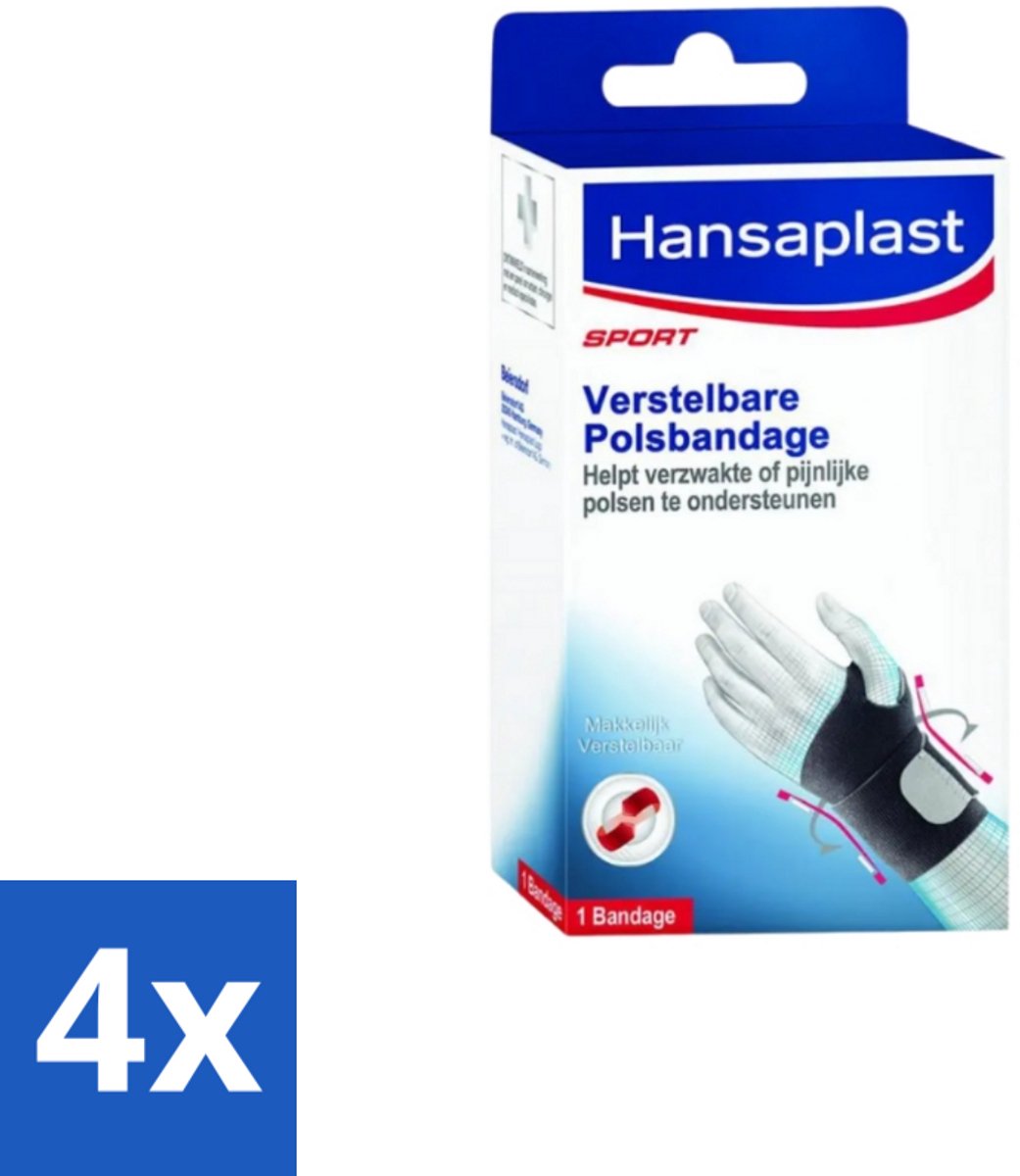 4 x Hansaplast – Sport Polsbandage – Verstelbaar – Universele Maat - Polsbandage - Sportpolsbandage - Verstelbare Polsbandage - Polssteun - Polsbescherming