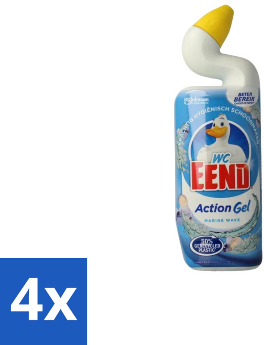 4 x WC Eend – Toiletgel – Action Gel Marine Wave – 750 ml - Toiletreiniger - Reinigen Toilet - Kalkaanslag Verwijderen - Fris Toilet - Oceaangeur