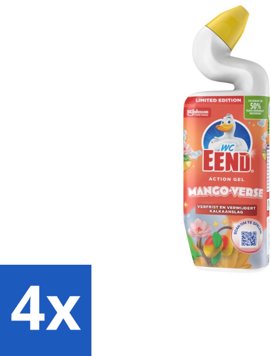 4 x WC Eend Toiletreiniger Action Gel Mango Verse 750 ml - Toiletreiniger - Toilet Reinigen - Kalkaanslag Verwijderen - Toilet Hygiëne - Toilet Schoonmaken