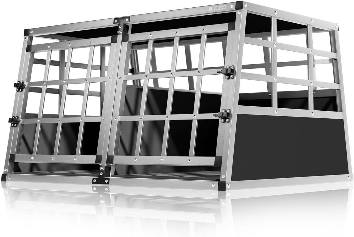 Honden Transportbox - Reis Bench - Veilig Vervoer - Trapezium Vorm - 98x70x51 cm - Zwart Zilver