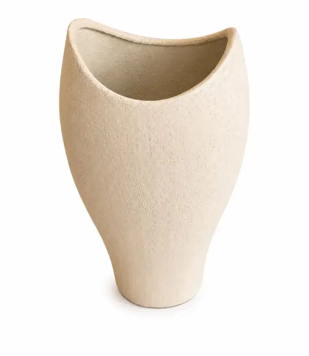 Livia handgemaakte decoratieve vaas 37 cm crème matte organische vorm 20 cm opening