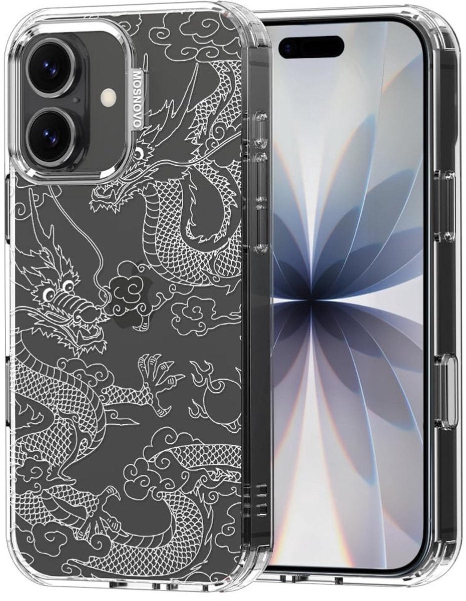Solidchoice - Transparante TPU Bumper Case voor iPhone 17 met Schokabsorberende Technologie en Witte Draak
